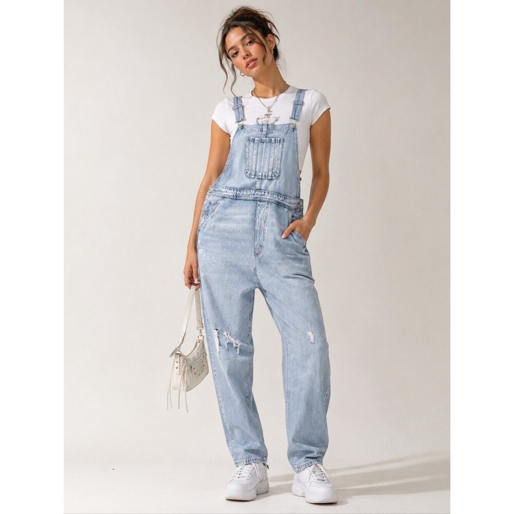 Lucky Brand Distressed Denim Overalls Jumper XL
